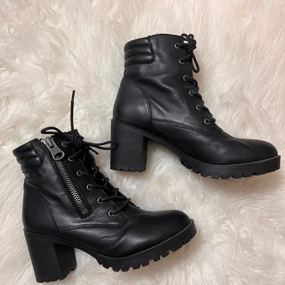 Steve Madden Noodless black combat boot chunky heel lace up boots women’s 7.5